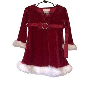 Bonnie Baby Girls Red & White Faux Fur Velvet Dress Size 24M Santa Christmas